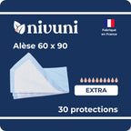 Alèse absorbante jetable 60x90 extra Nivuni fabriquée en France paquet de 30 protections