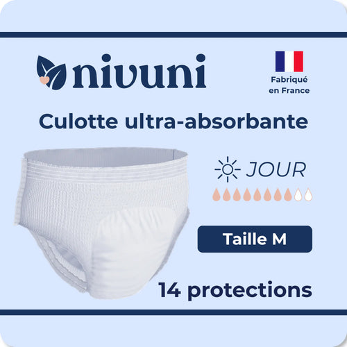 Culotte ultra absorbante jour taille M Nivuni fabriquée en France paquet de 14 protections