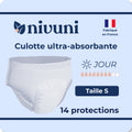 Culotte ultra absorbante jour taille S Nivuni fabriquée en France paquet de 14 protections