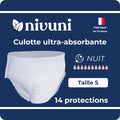 Culotte ultra absorbante nuit taille S Nivuni fabriquée en France paquet de 14 protections