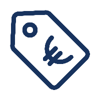 Icône d'étiquette de prix bleue avec un symbole Euro au centre sur fond transparent.