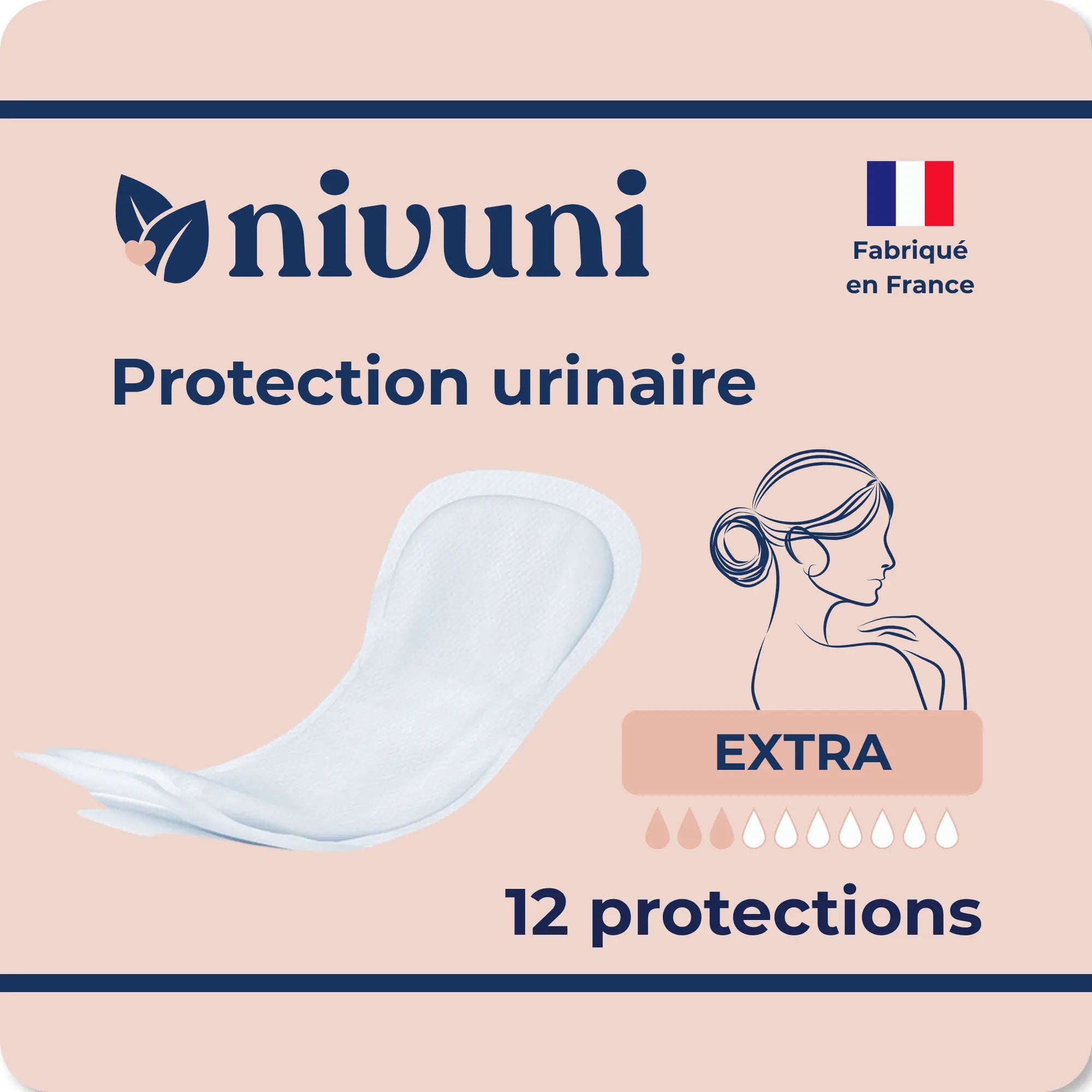 Protection urinaire femme extra Nivuni fabriquée en France paquet de 12 protections absorbantes